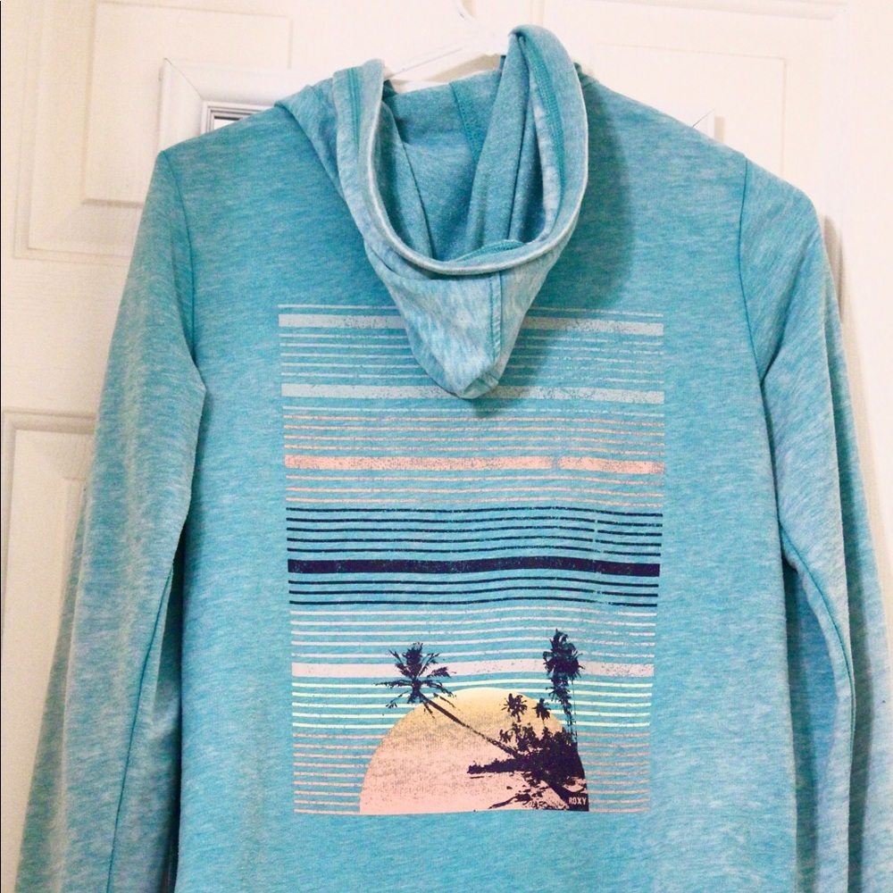 Roxy Blue Zip-Up w/ Sunset Design on Back